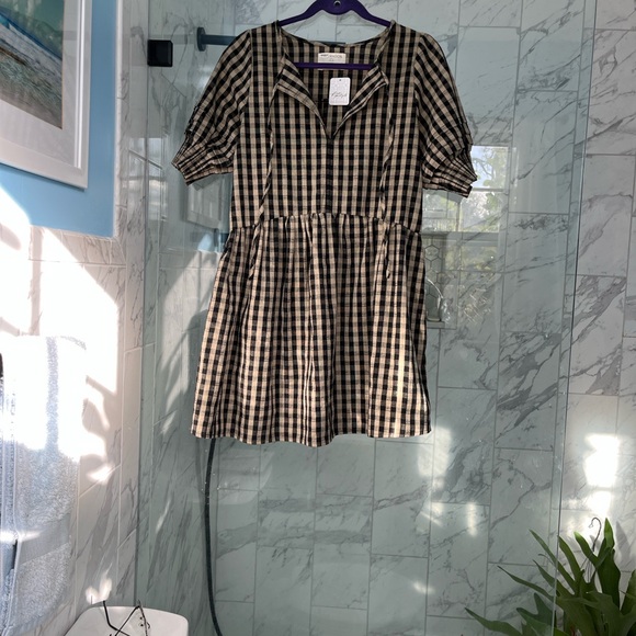 Free People Gingham Black and Cream Mini Dress Size XS - Picture 11 of 14